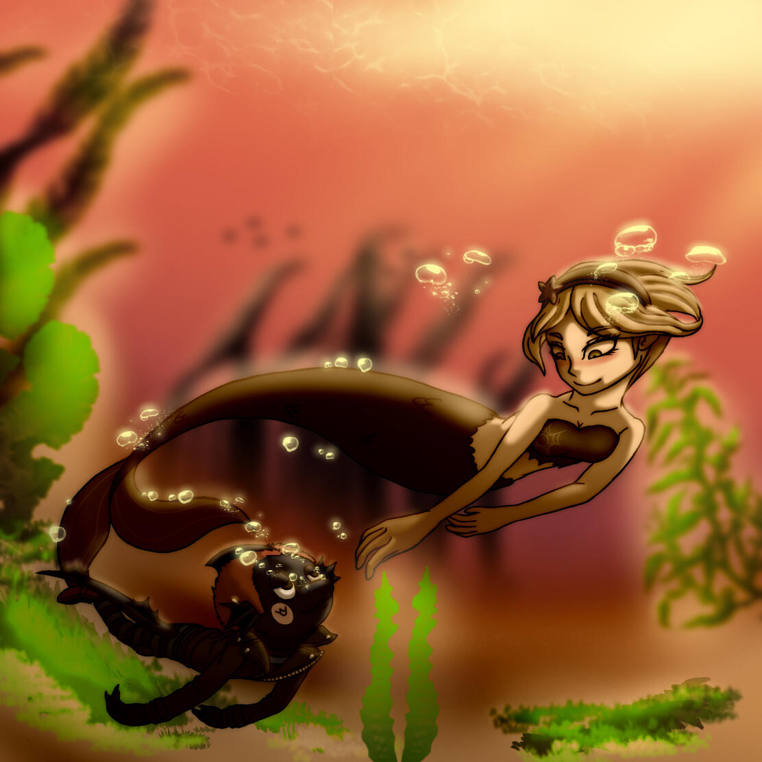 "happy birthday Kirumi!! 🎂🧹 wanted to practice drawing other characters aside from Ryoma ;; here's a Tojoshi/MerMay pic 💙💚 (merMAID)"